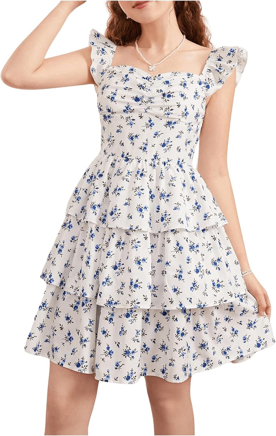 Girl's Floral Summer Dress with Ruffle and Shirred Design