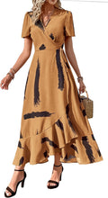 Women's Summer Maxi Wrap Floral Dress - Flowy V Neck Ruffle