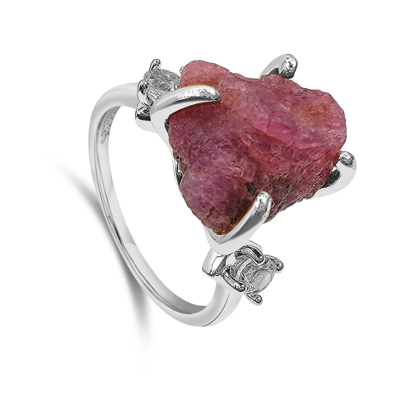 Real Raw Crystal Ring with Pink Sapphire in Sterling Silver