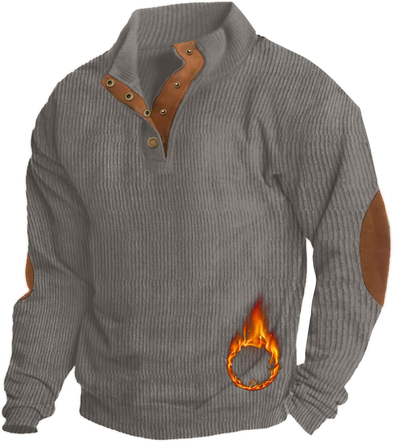 Mens Casual Corduroy Sweatshirt with Stand Collar and Buttons