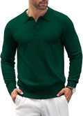 Mens Knit Polo Shirt Long Sleeve for Men - Stretch Classic Fit