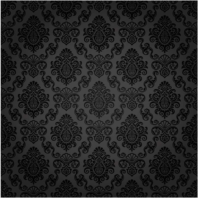 8x8ft Black Damask Floral Pattern Backdrop for Photography