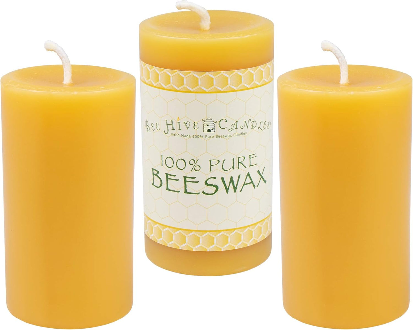 100% Pure Beeswax Pillar Candles - Natural Handmade 3-Pack