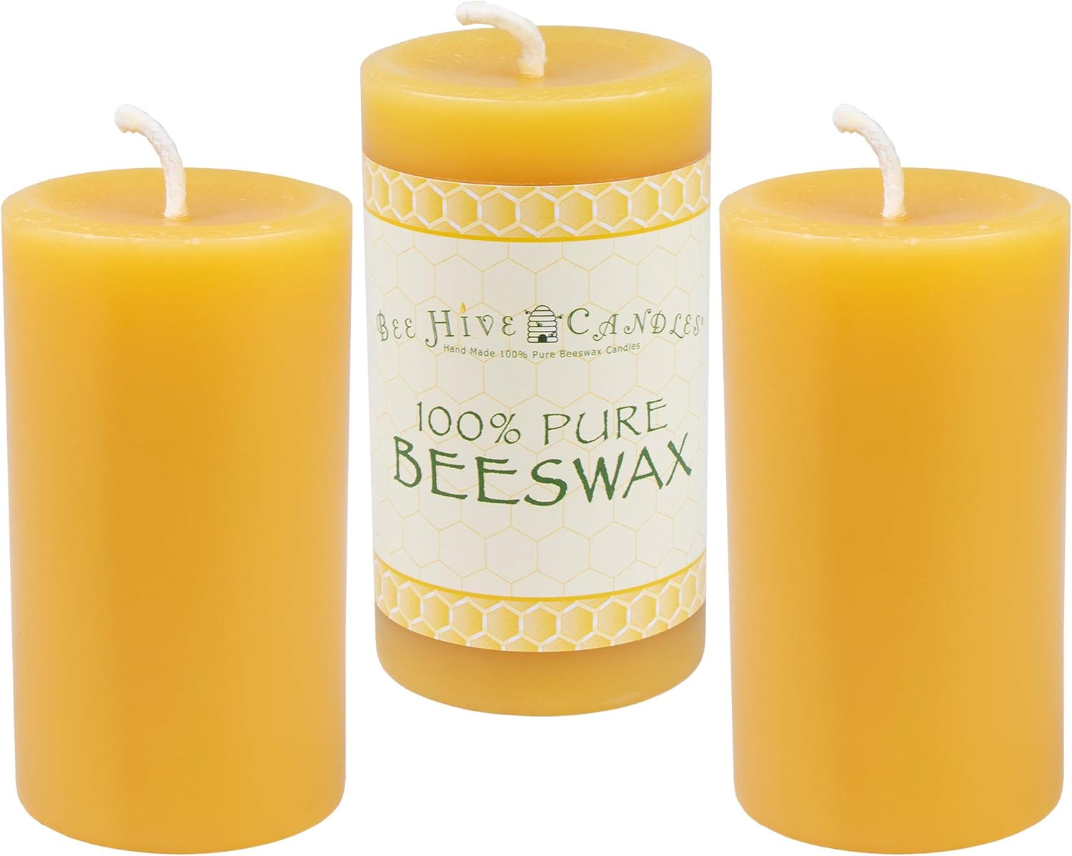 100% Pure Beeswax Pillar Candles - Natural Handmade 3-Pack