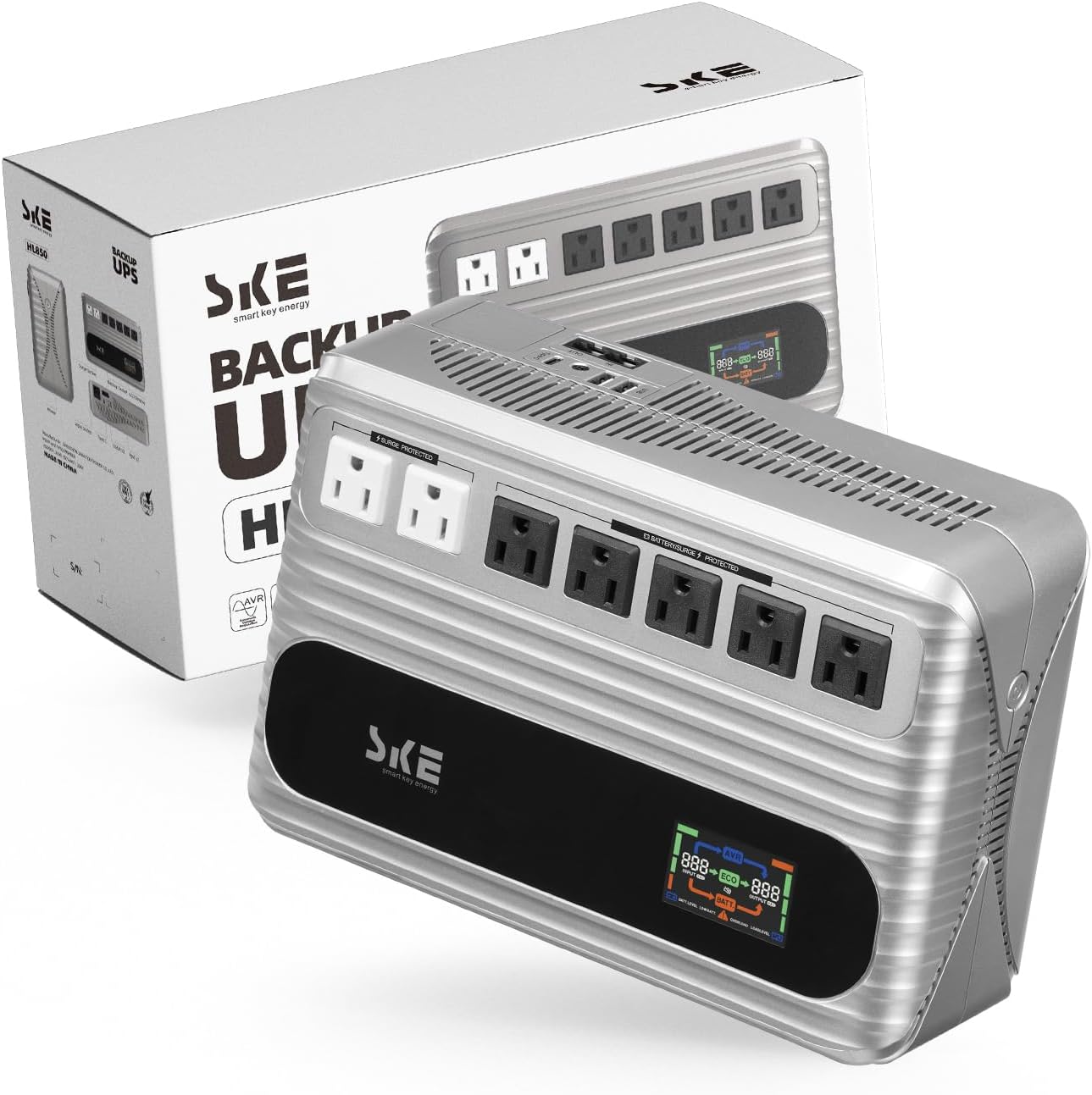 SKE UPS 850VA/480W Battery Backup & Surge Protector for Devices