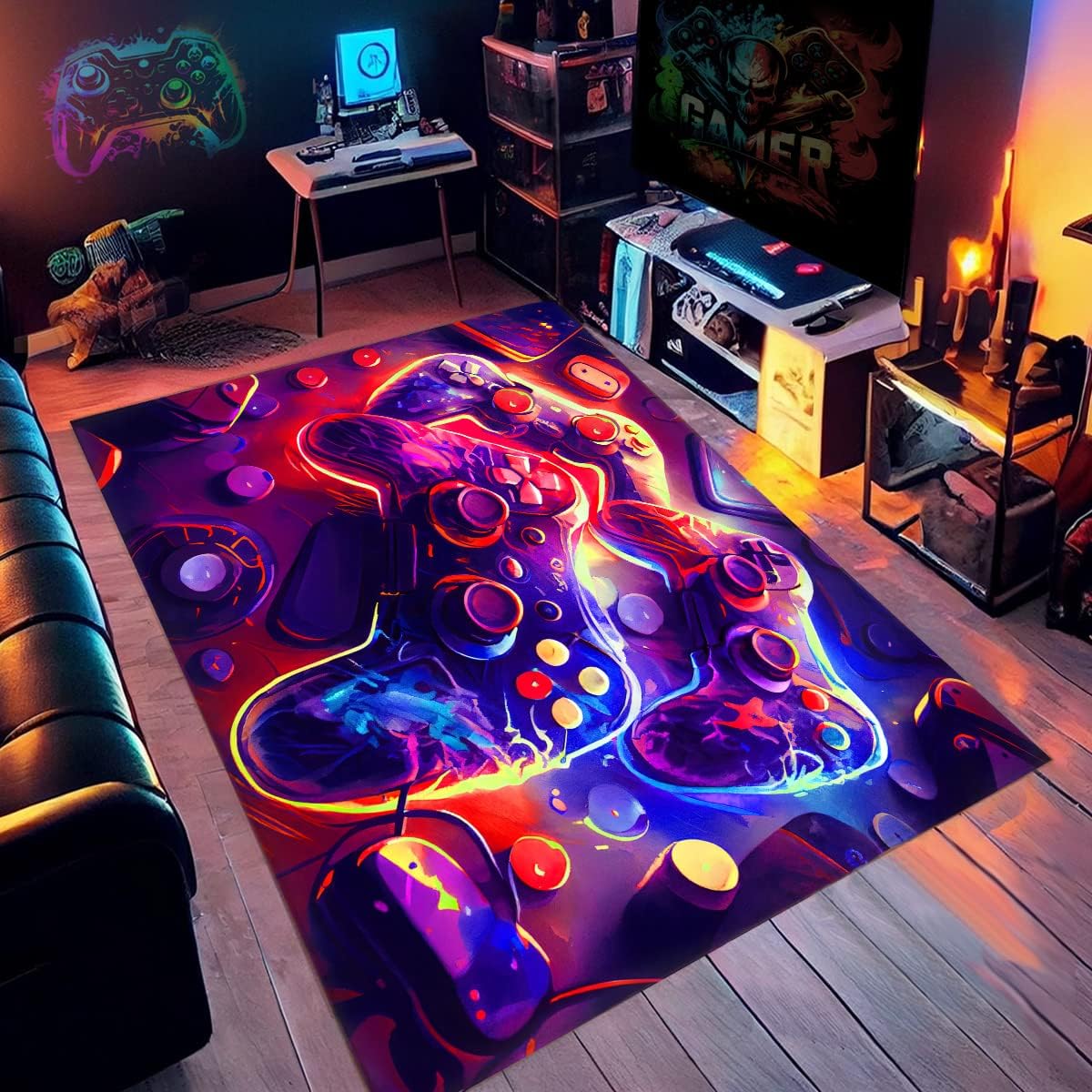 NEBOTON Modern Gaming Rug: 60x40 inches, Blue