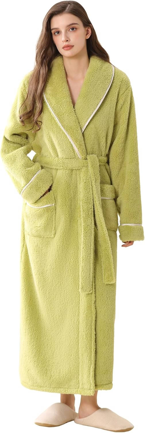 Hellomamma Long Bath Robe for Women Plush Soft Fleece Comfort