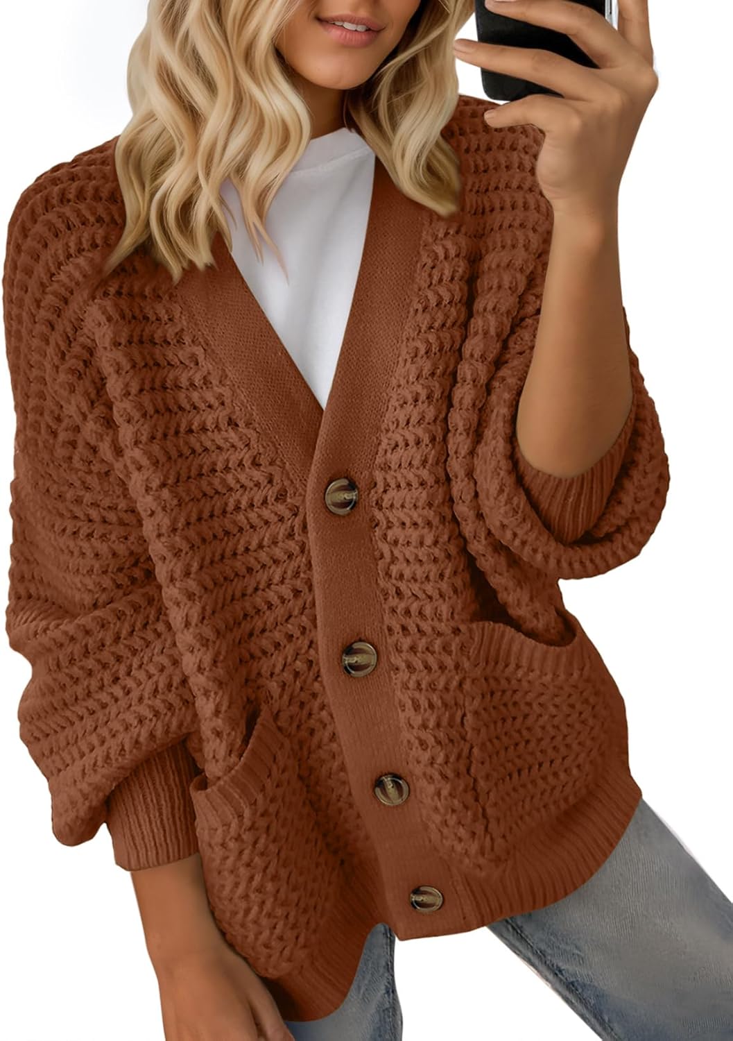Dokotoo Women's Open Front Long Sleeve Chunky Knit Cardigan