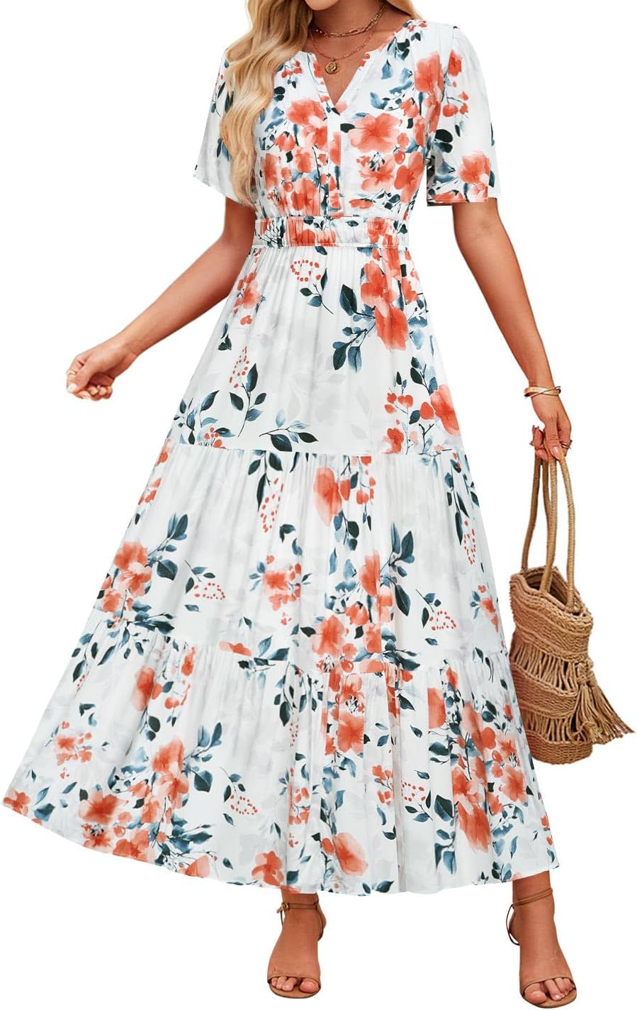 ZESICA Women's Summer Floral V Neck Maxi Dress for Every Occasion