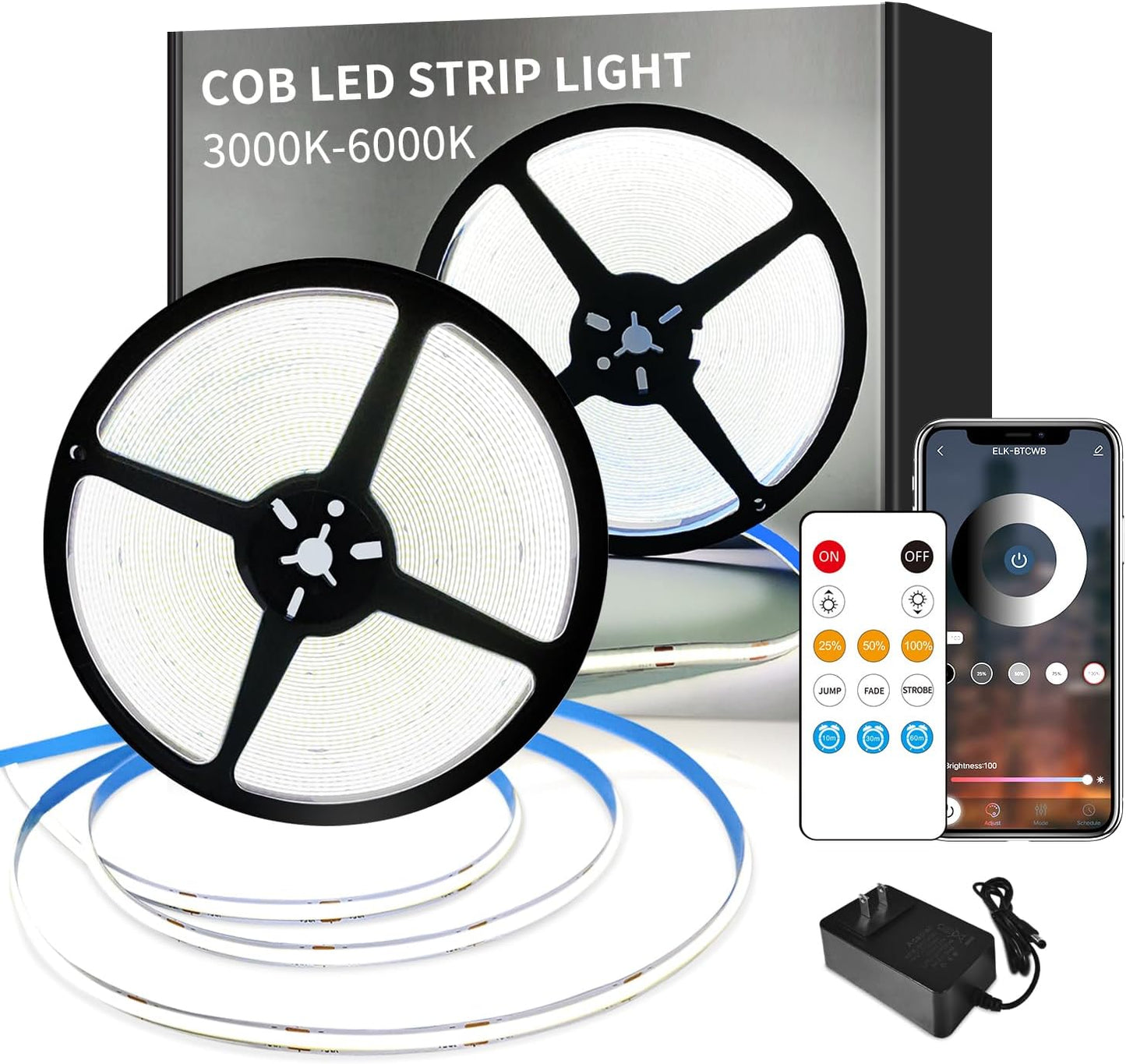 Dimmable COB LED Strip Lights 65.6ft for Home Decoration