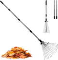 Adjustable Leaf Rake 2 Pack - Heavy Duty Metal Rakes for Lawn Care