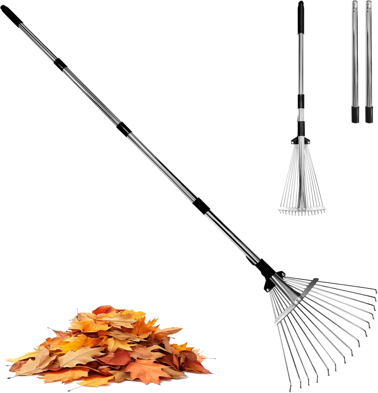Heavy Duty Metal Adjustable Leaf Rake for Lawns and Gardens