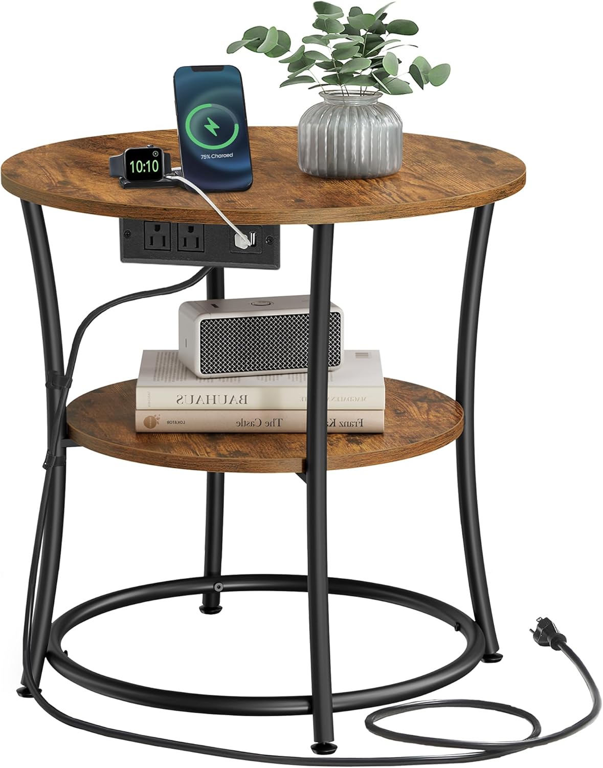 VASAGLE Side Table with Power Outlets for Small Spaces