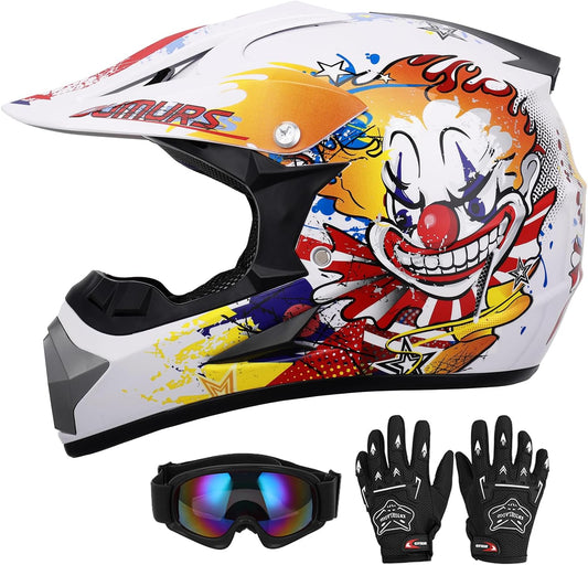 Youth Dirt Bike Helmet with Goggles & Gloves for Kids Ages 5-14