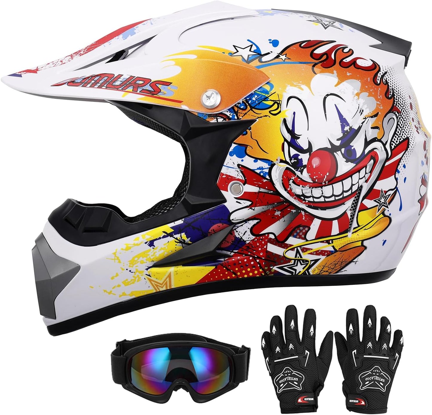 Youth Dirt Bike Helmet with Goggles & Gloves for Kids Ages 5-14