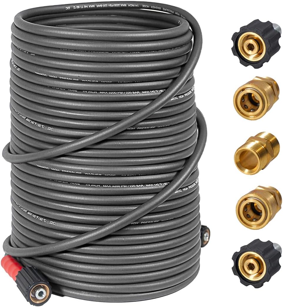 YAMATIC 100FT Flexible Pressure Washer Hose 3200 PSI - Kink Resistant & Leak-Free