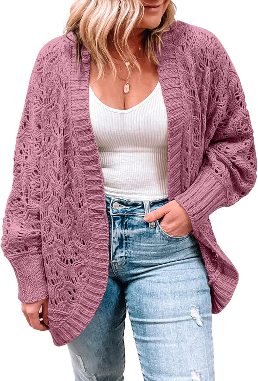 Eytino Womens Plus Size Crochet Cardigan Sweater for All Seasons