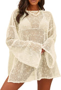 Women's Crochet Sheer Kaftan Beach Dress Coverup - Sheer Lightweight