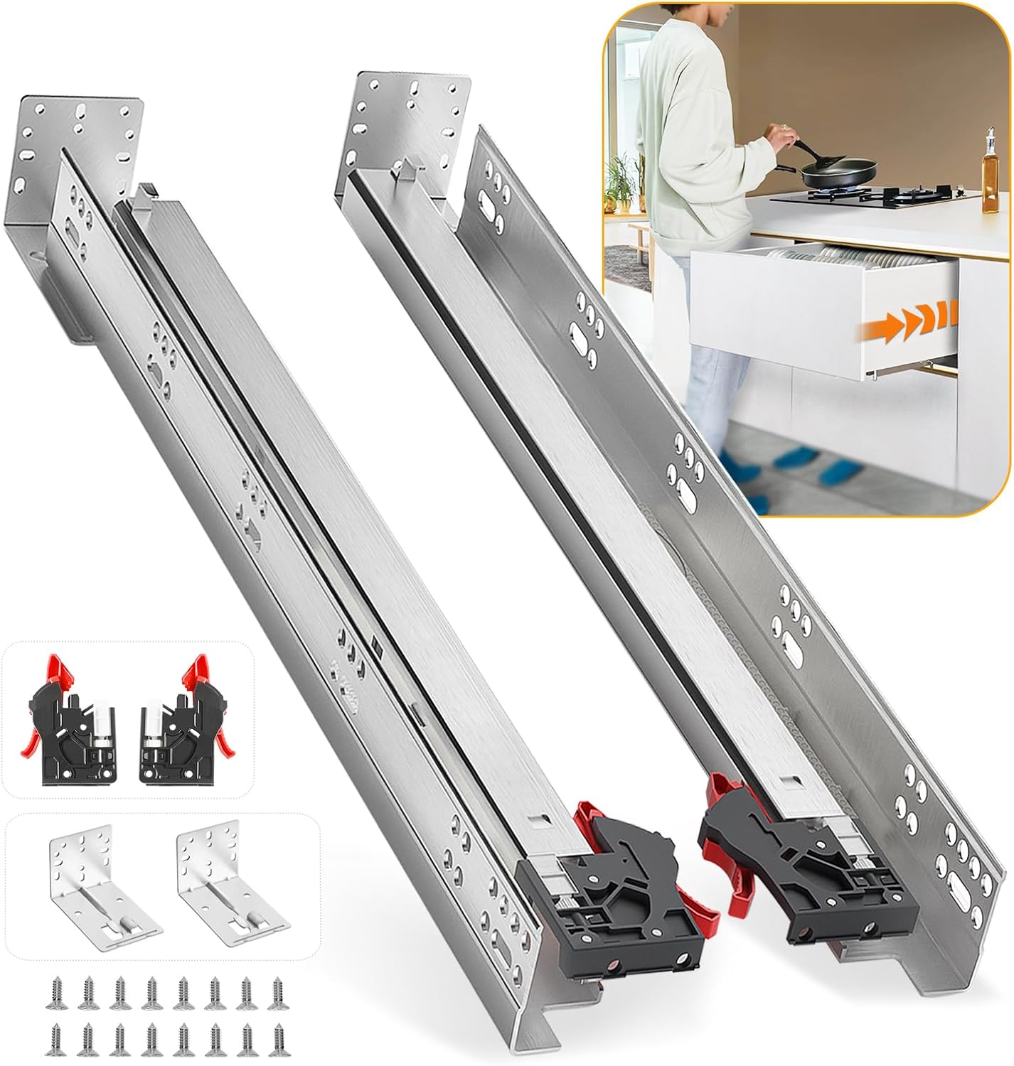 6 Pair Soft Close Drawer Slides with Full Extension Features