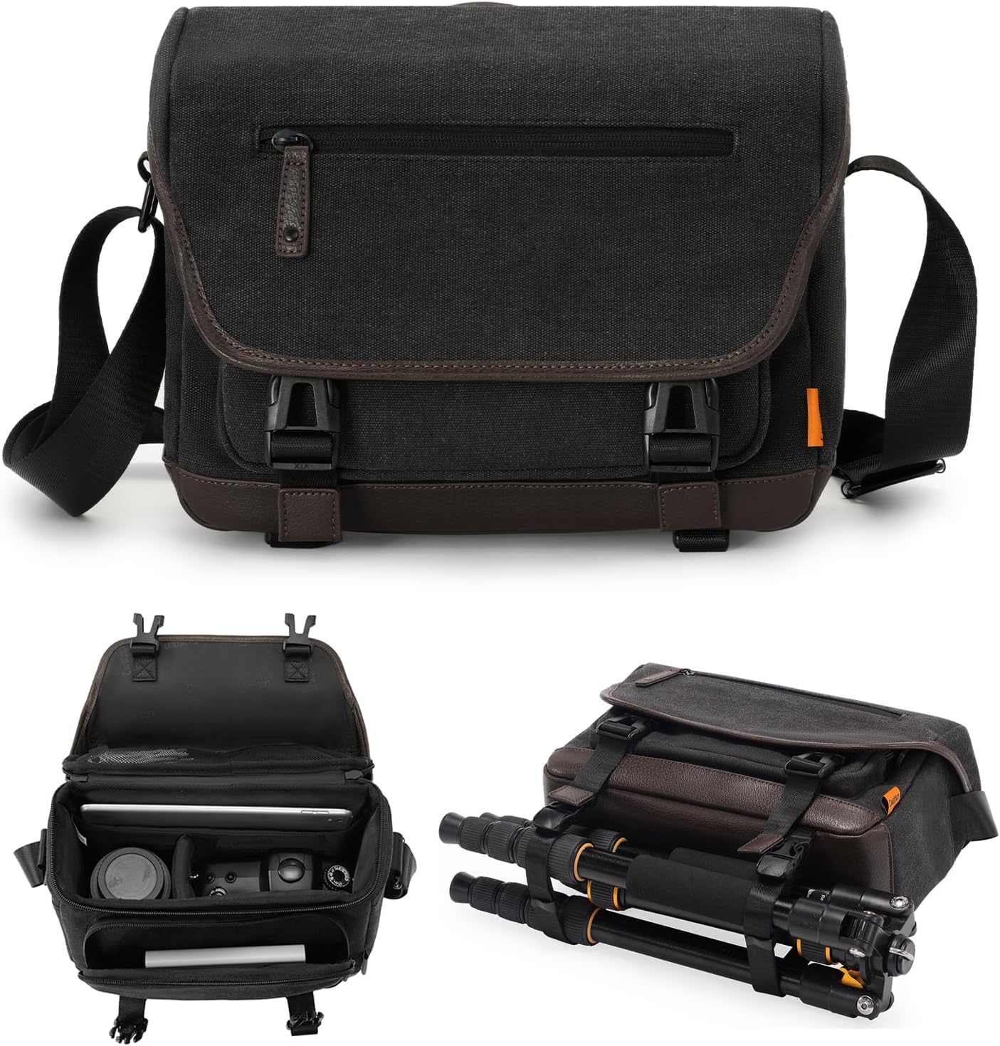 Cwatcun Vintage Camera Bag - Tripod Holder, DSLR/SLR Mirrorless Case - Canon/Nikon/Sony Compatible