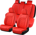 Red Faux Leather Car Seat Covers Full 5-Seat Set - Waterproof
