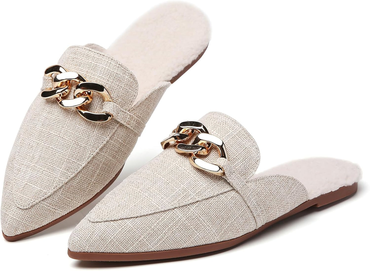 Metal Chain Decor Flat Mules for Women - Stylish Slip-On Loafers