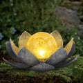 Garden Solar Light Outdoor 2Pack - Amber Crackle Globe Lotus Lights