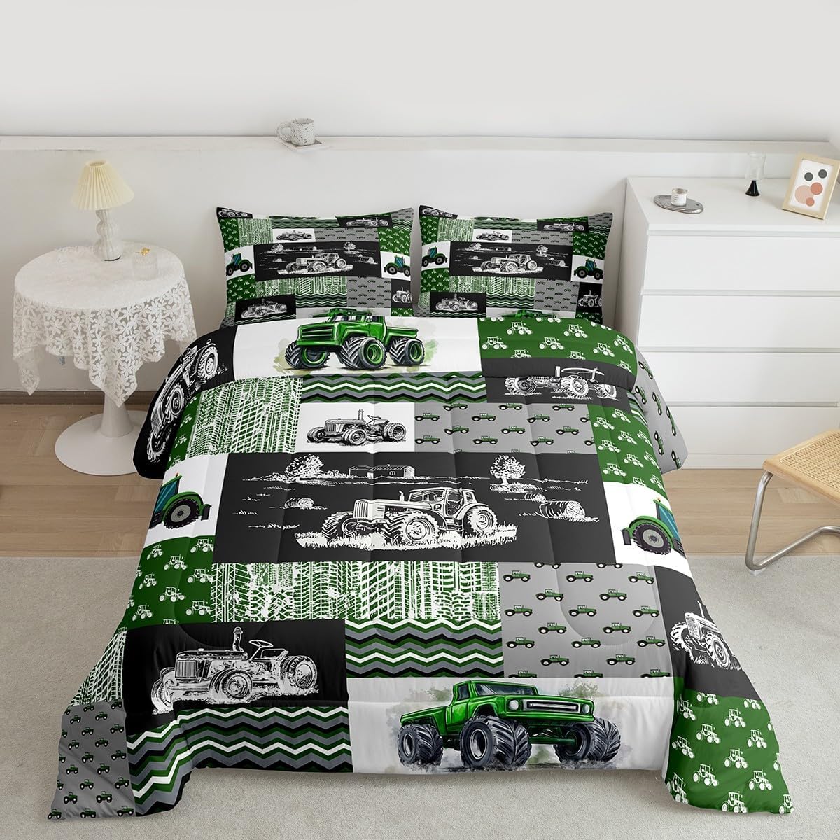 Tractor Bedding Set King Size Comforter for Kids Bedroom Decor