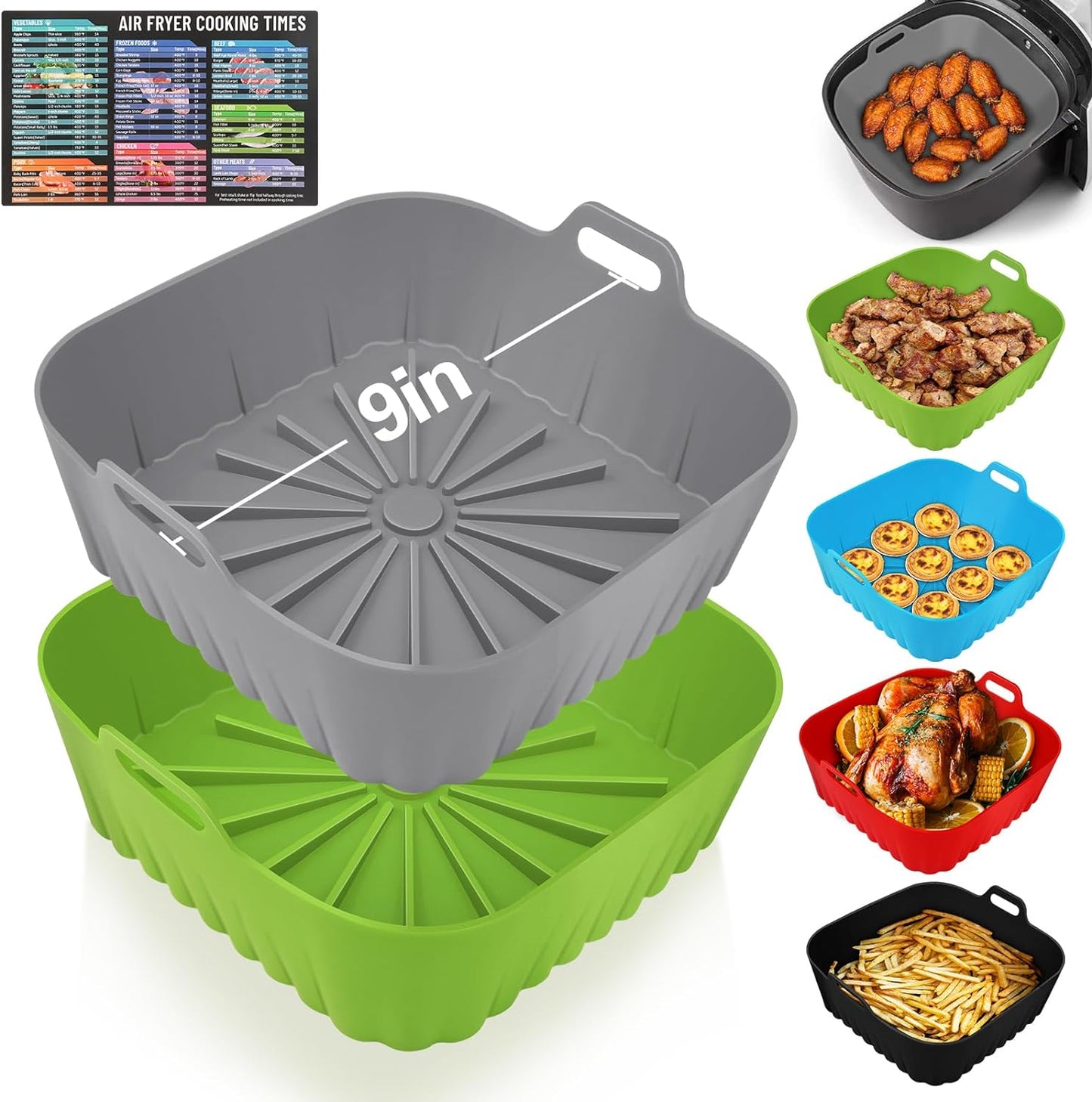 Easy Clean Silicone Air Fryer Liners - 9 Inch Square - 2 PCS