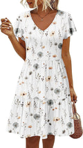 HOTOUCH Womens Casual Summer Dress with Pockets - Ruffle Sleeve A-Line