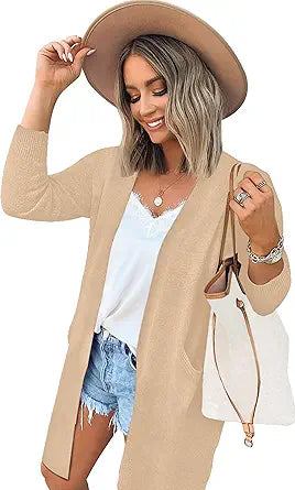 ECOWISH Womens Cardigan Color Block Striped Draped Kimono Style