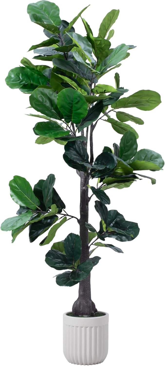 7FT Artificial Fiddle Leaf Fig Tree - Lifelike Silk Plant in White Planter