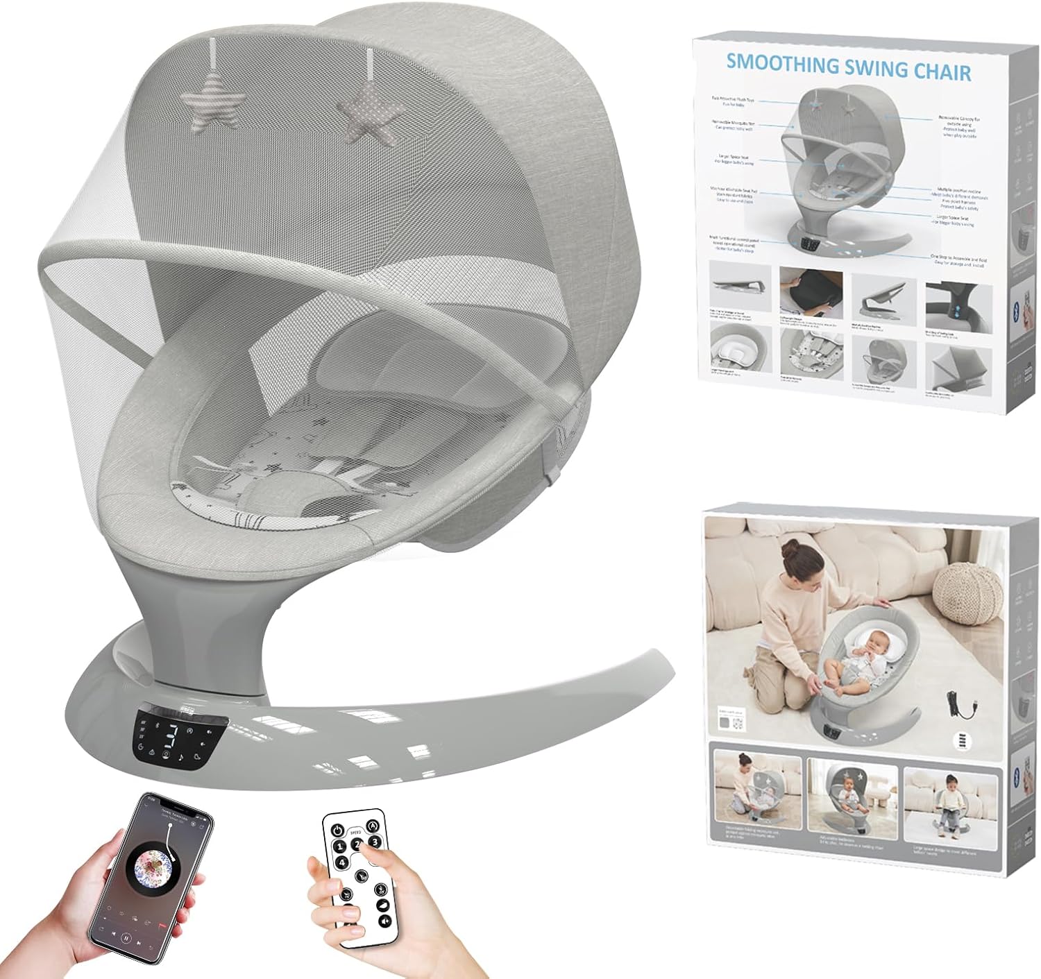 Electric Baby Swing for Infants with Bluetooth and Remote Control