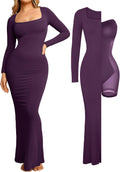Popilush Women's Long Sleeve Maxi Dress with Built-in Shapewear Casual