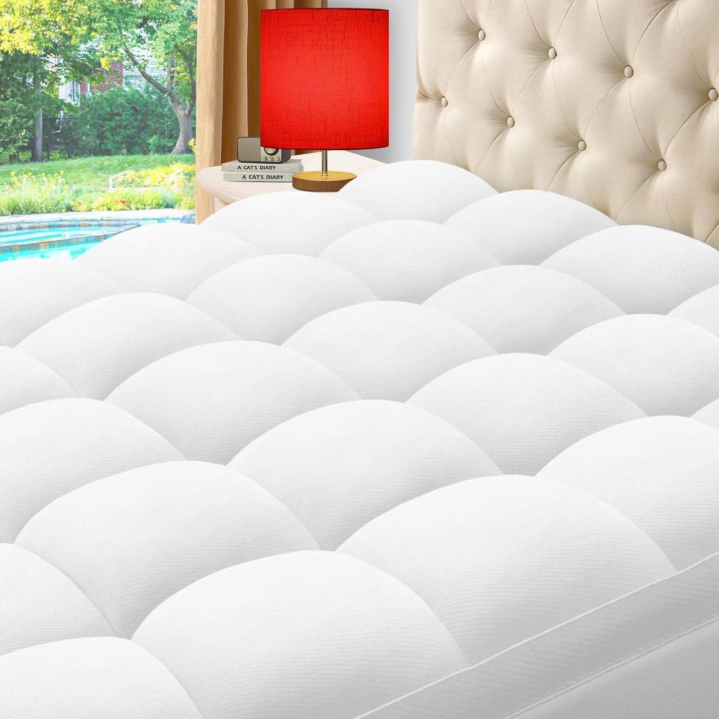 ELEMUSE King Cooling Bamboo Viscose Mattress Topper for Comfort