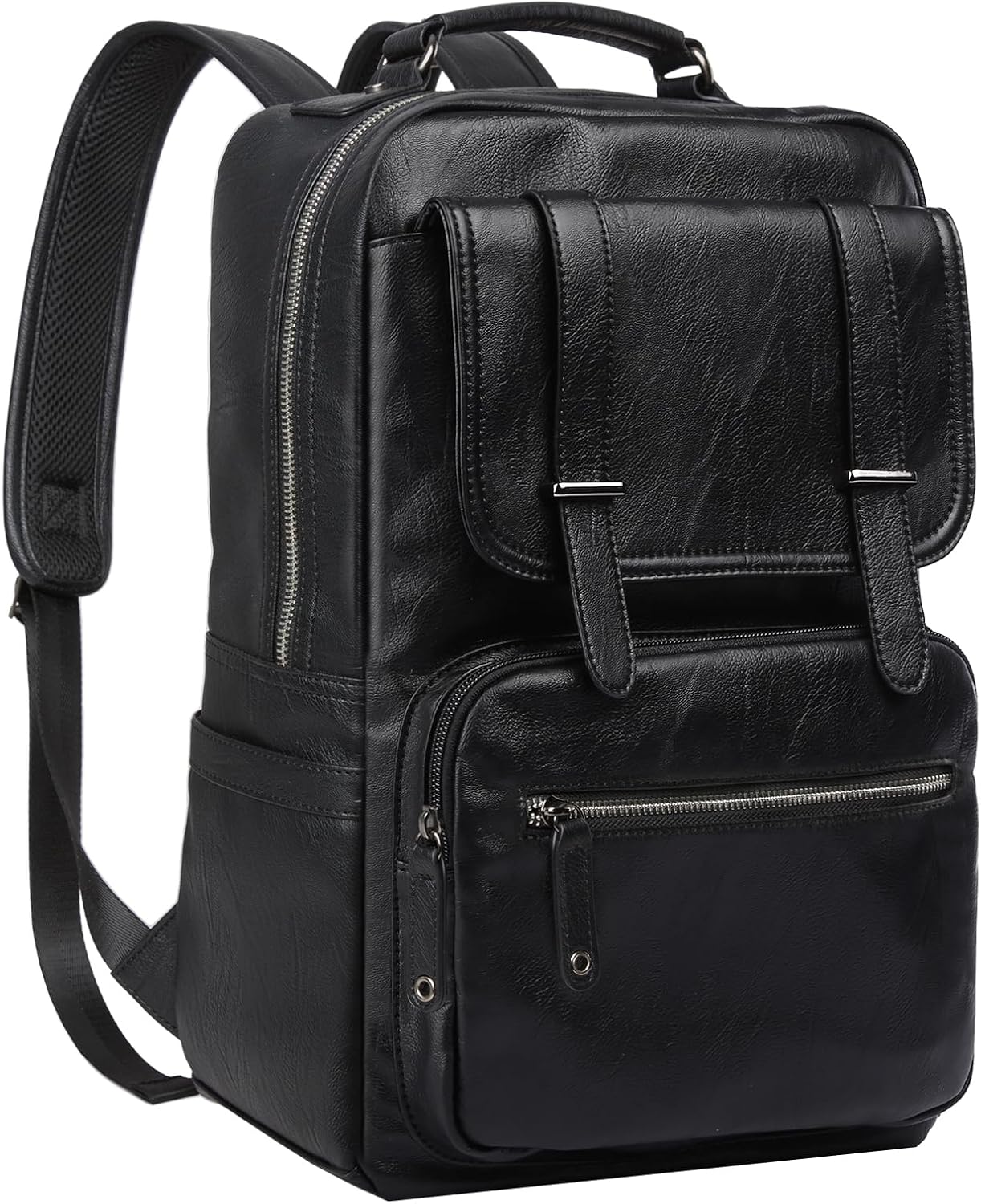 Black Leather Backpack for Men Waterproof 15.6 inch Laptop