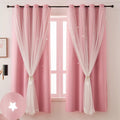 Pink Curtains for Girls Room - Aesthetic Star Cutout Blackout