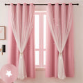 Pink Blackout Curtains for Girls Bedroom with Tulle Double Layer
