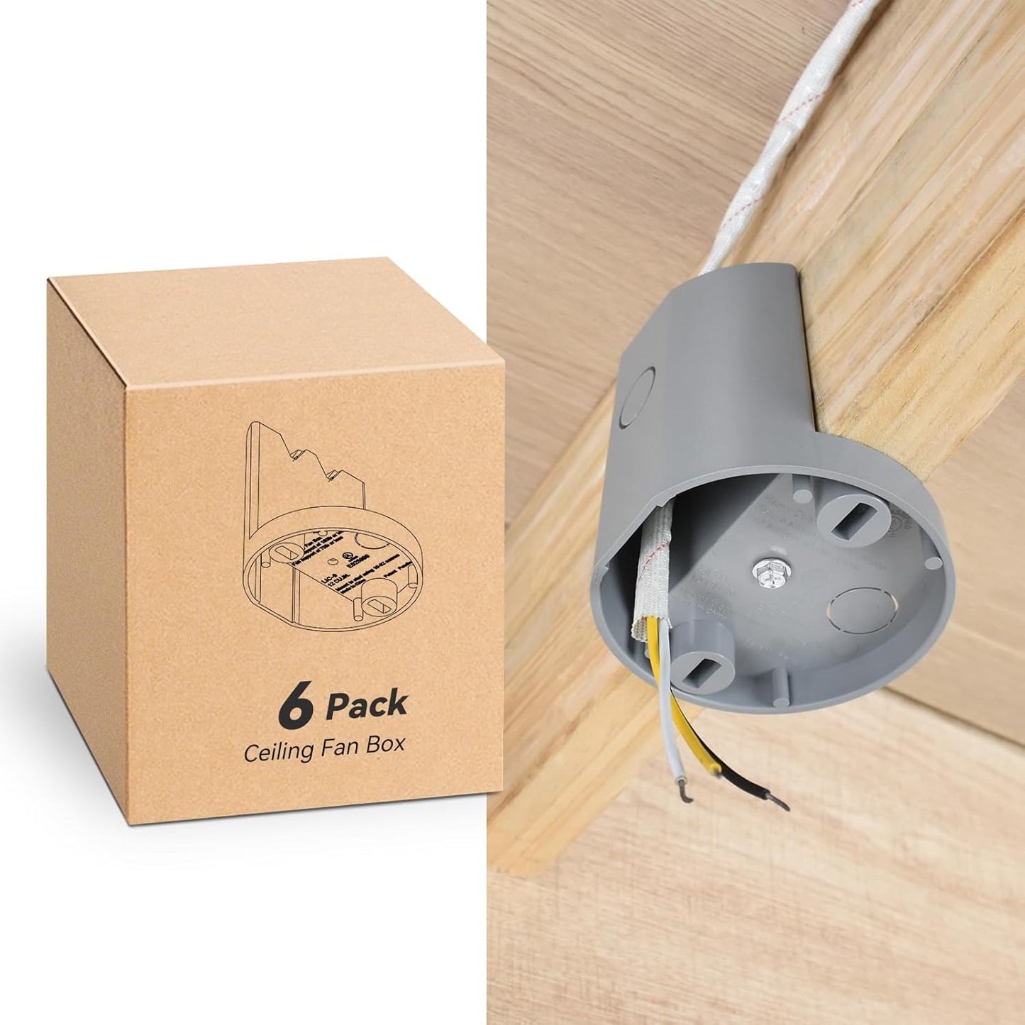 Ceiling Fan Box Non-Metallic Side Mount 12 Cu.in UL Listed 6-Pack