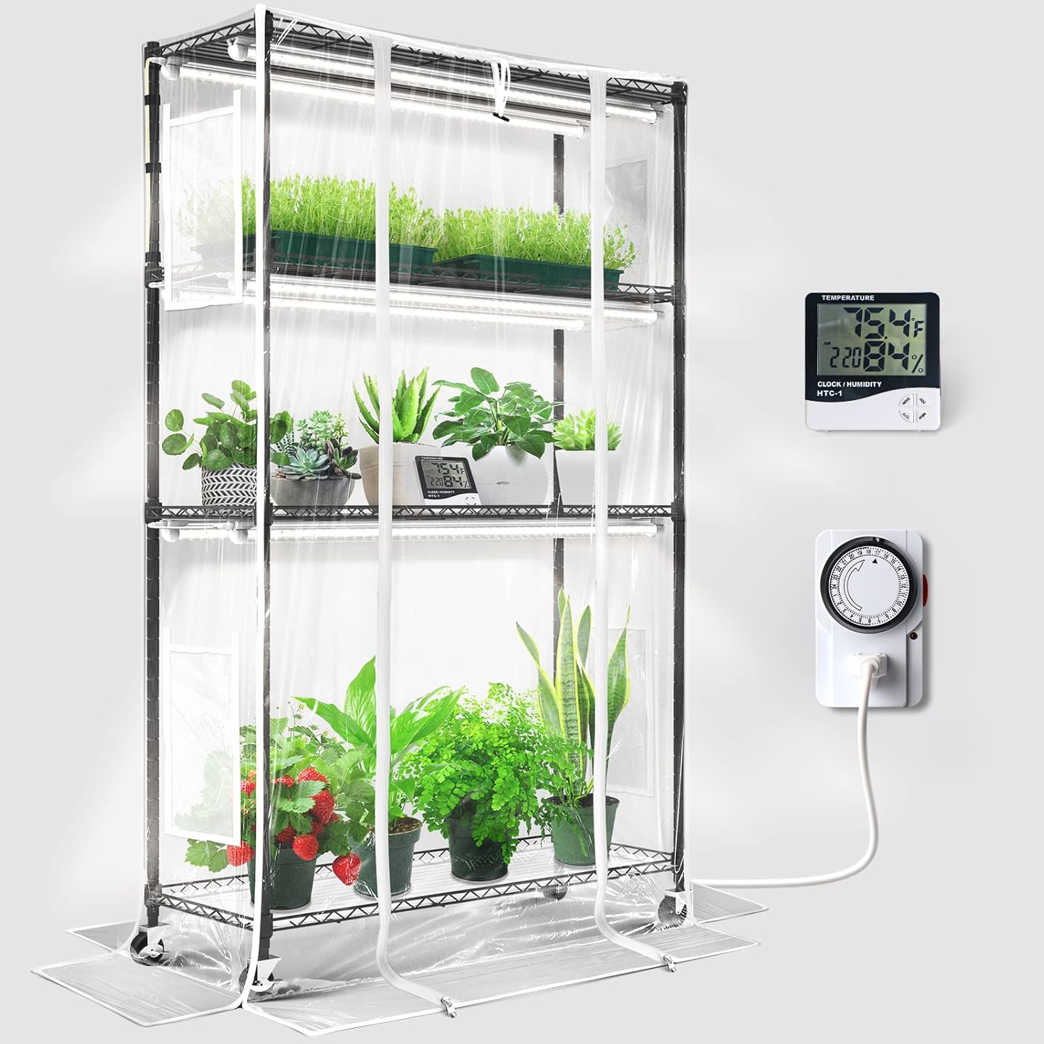 Barrina Mini Greenhouse with LED Grow Light: Portable 4-Tier Plant Stand