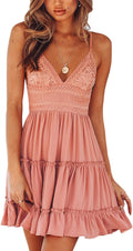 Summer Dresses for Women 2025 V-Neck Spaghetti Strap Lace Mini Dress