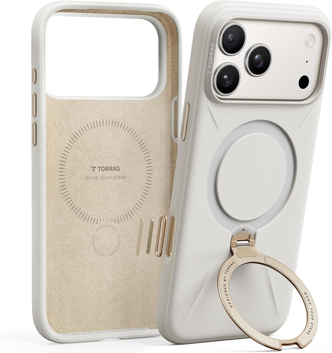 TORRAS Q3 Silicone 360 Spin Case for iPhone 17 Pro - Light Ivory