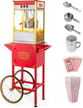 ROVSUN Popcorn Machine with Cart and 10 Oz Kettle for Home