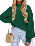ZESICA Casual Turtleneck Lantern Sleeve Oversized Ribbed Sweater