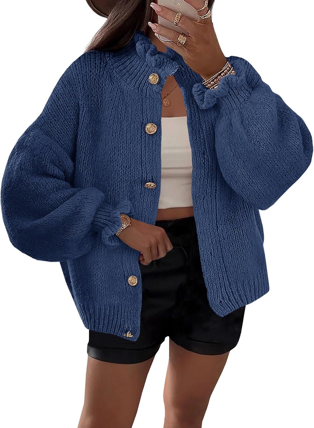 Oversized Ruffle Cardigan for Women - Trendy Fall Sweater