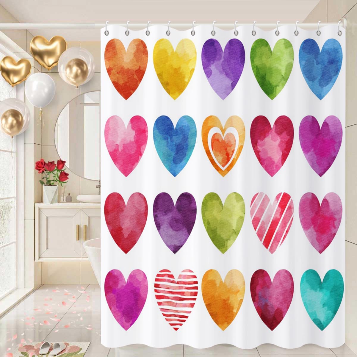 Watercolor Heart Love Shower Curtain for a Romantic Bathroom