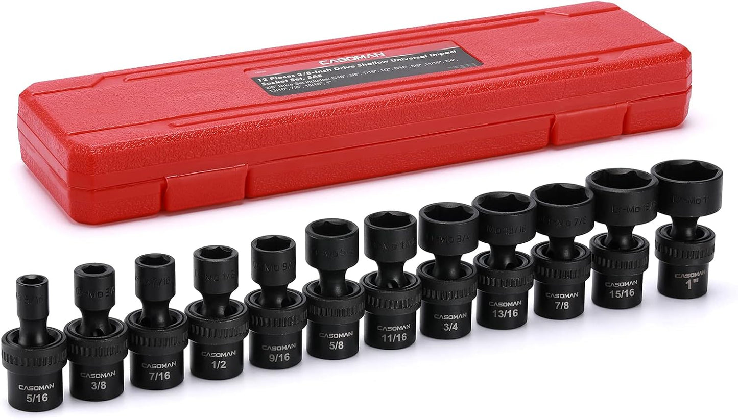CASOMAN 12 Pieces 3/8-Inch Drive Shallow Universal Impact Socket Set