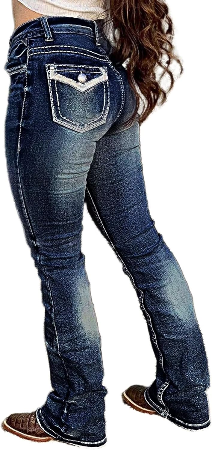 Flamingals Boot Cut Jeans for Women with Tummy Control Design