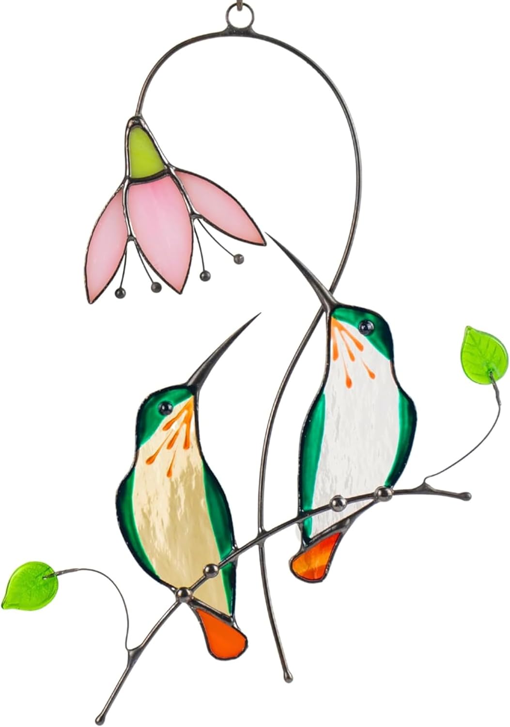Handmade Stained Glass Suncatcher with Two Hummingbirds Design