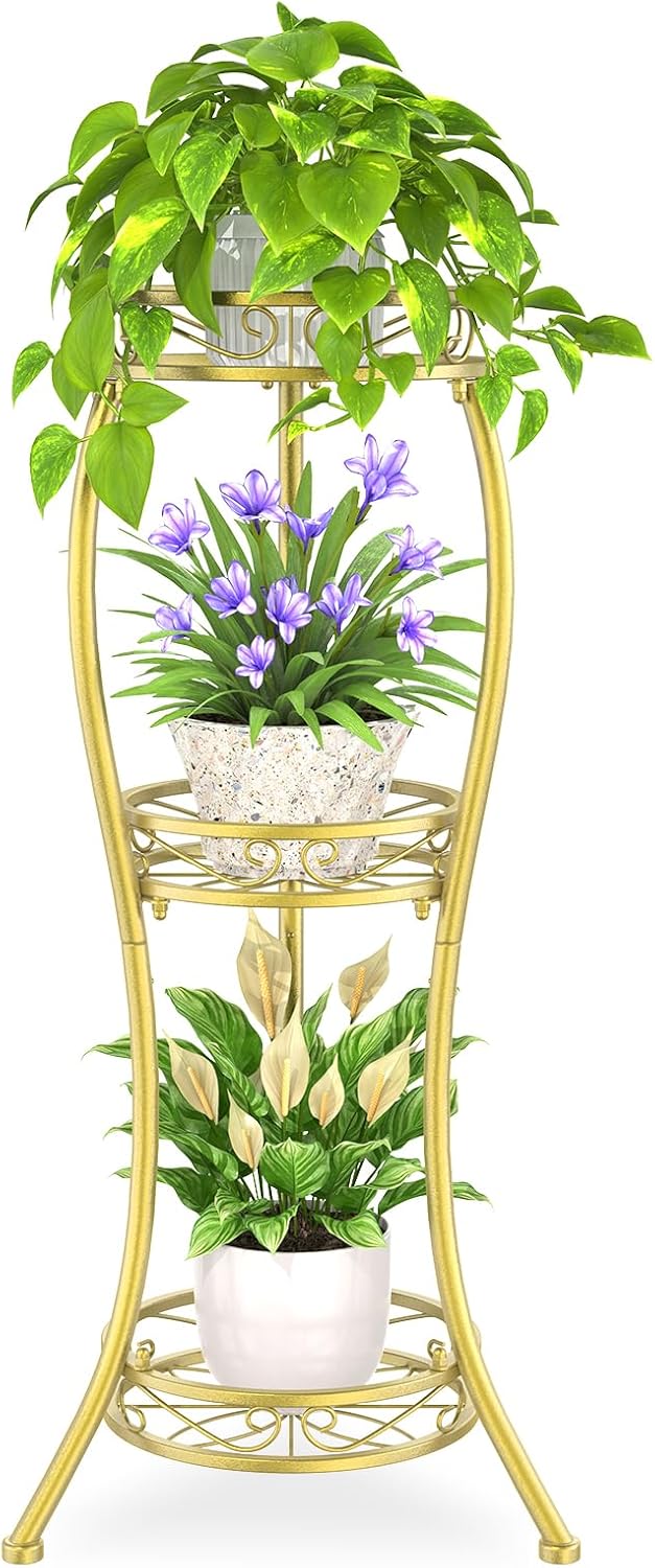 3 Tier Tall Metal Plant Stand for Indoor and Outdoor Use